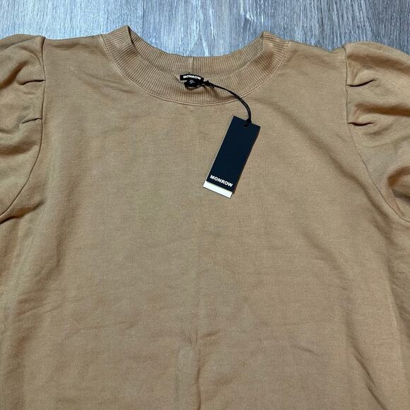 Monrow Tucked Sleeve Puff Shoulder Crewneck Sweatshirt - Picture 2 of 5